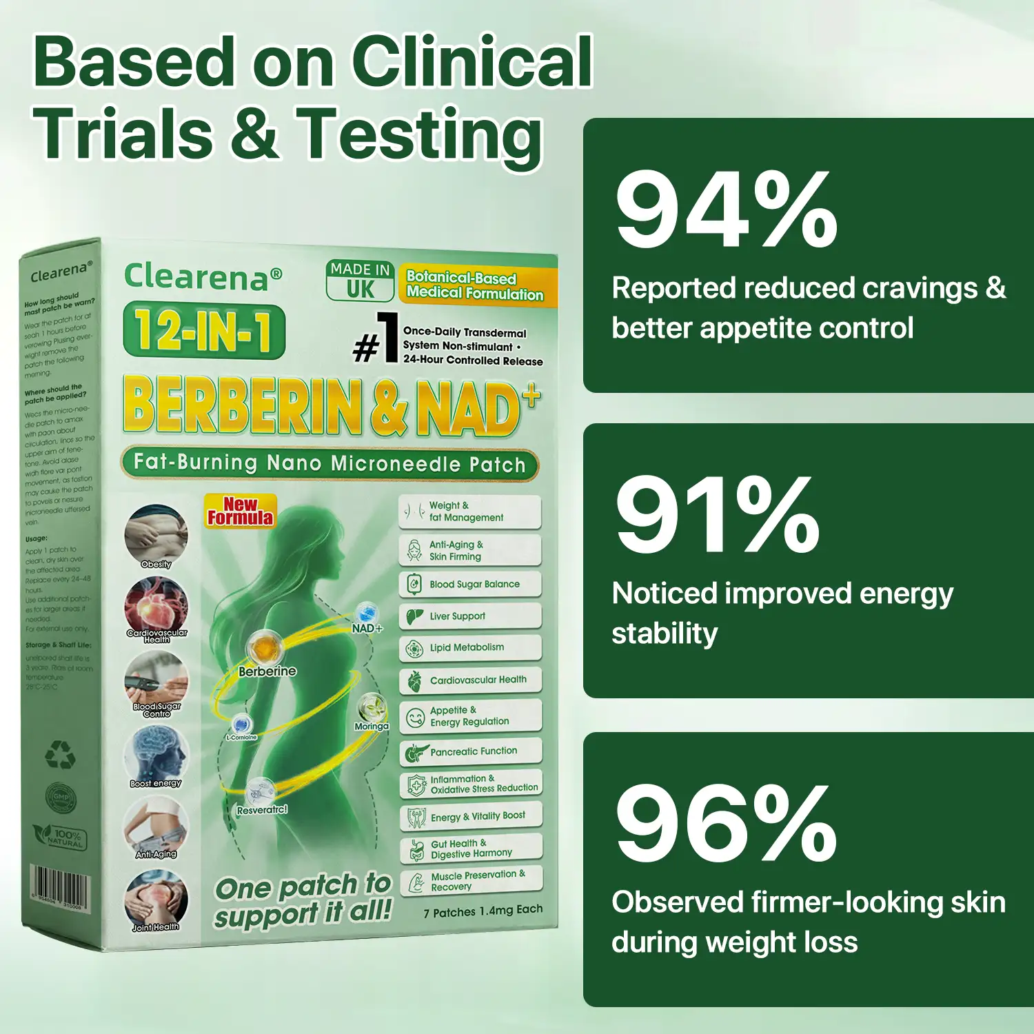 Official Store | ☀️☀️𝐂𝐥𝐞𝐚𝐫𝐞𝐧𝐚® Moringa Berberine + NAD+ 12-in-1 Nano Microneedle Patch(Just once a day, visible changes in 7 days) - Image 11